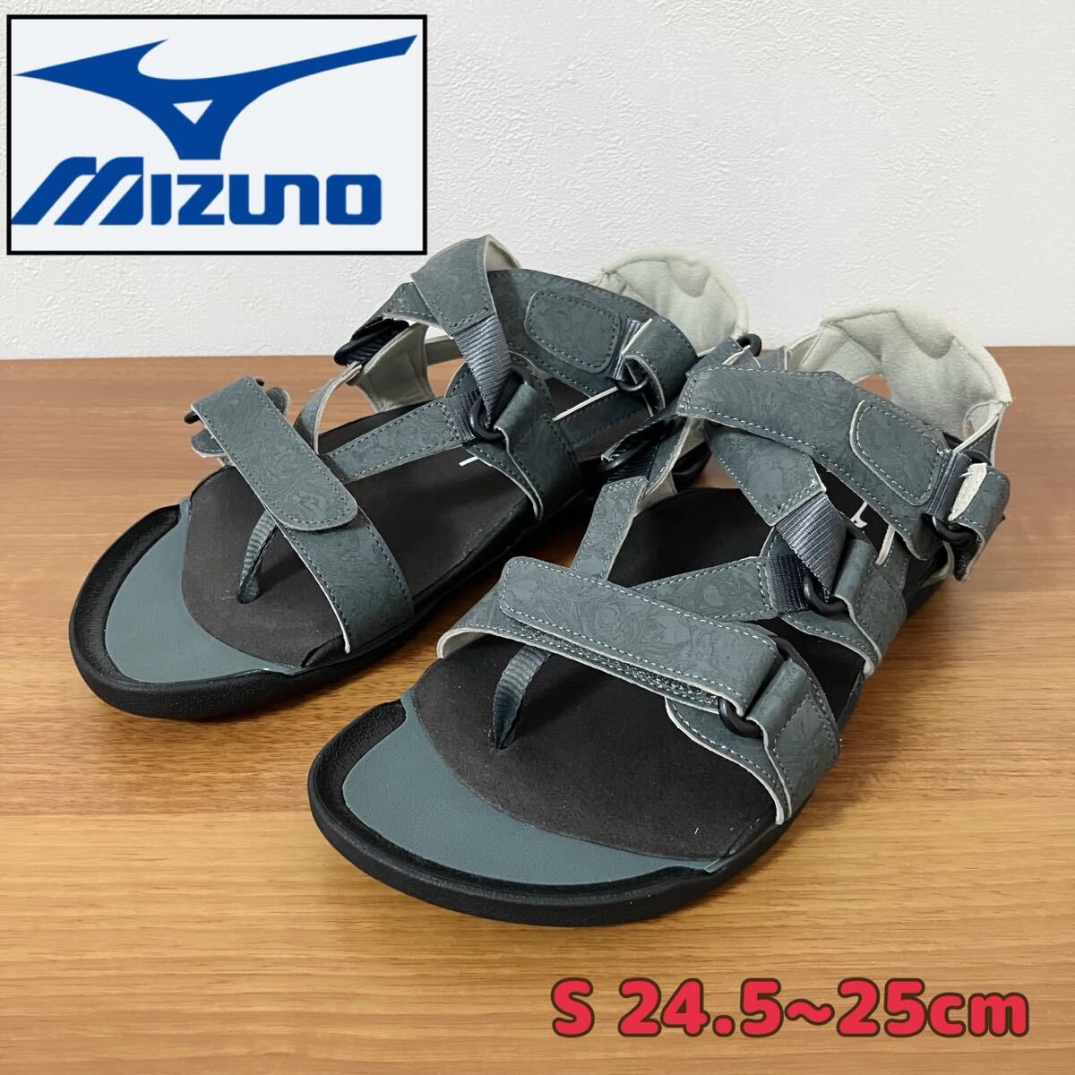 TA■ 美品 Mizuno ミズノ ウエーブリバイブ3 ウォーキングサンダル S 24.5~25cm メンズ グレー 箱入 サンダル スポーツサンダル カジュアル拍卖