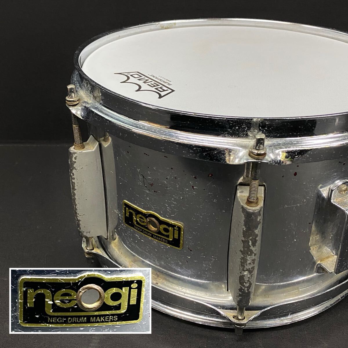 SU■ Negi ネギ スネアドラム 直径約27.5cm×高さ約17.8cm REMO レモ メッシュヘッド ドラム マーチングドラム? 楽器 打楽器 中古品拍卖