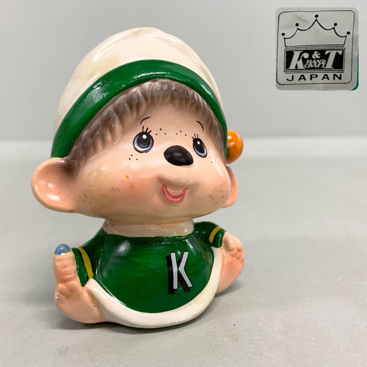 H■昭和レトロ■ K&T HAND CRAFT JAPAN 陶器製 貯金箱 高さ10cm 人形 置物 オブジェ 飾り物 インテリア 当時物 レトロ ビンテージ拍卖