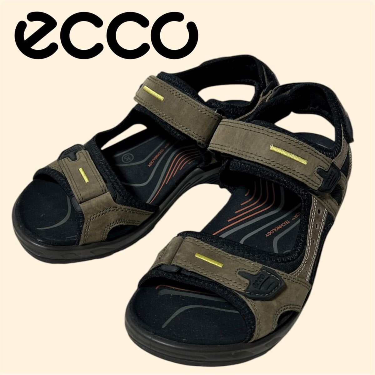 SI■ ecco エコー サンダル 茶系 25.5cm メンズ 男性 夏 スポーツ アウトドア 靴 オフロード 履き物 ヌバック ハイキングサンダル拍卖