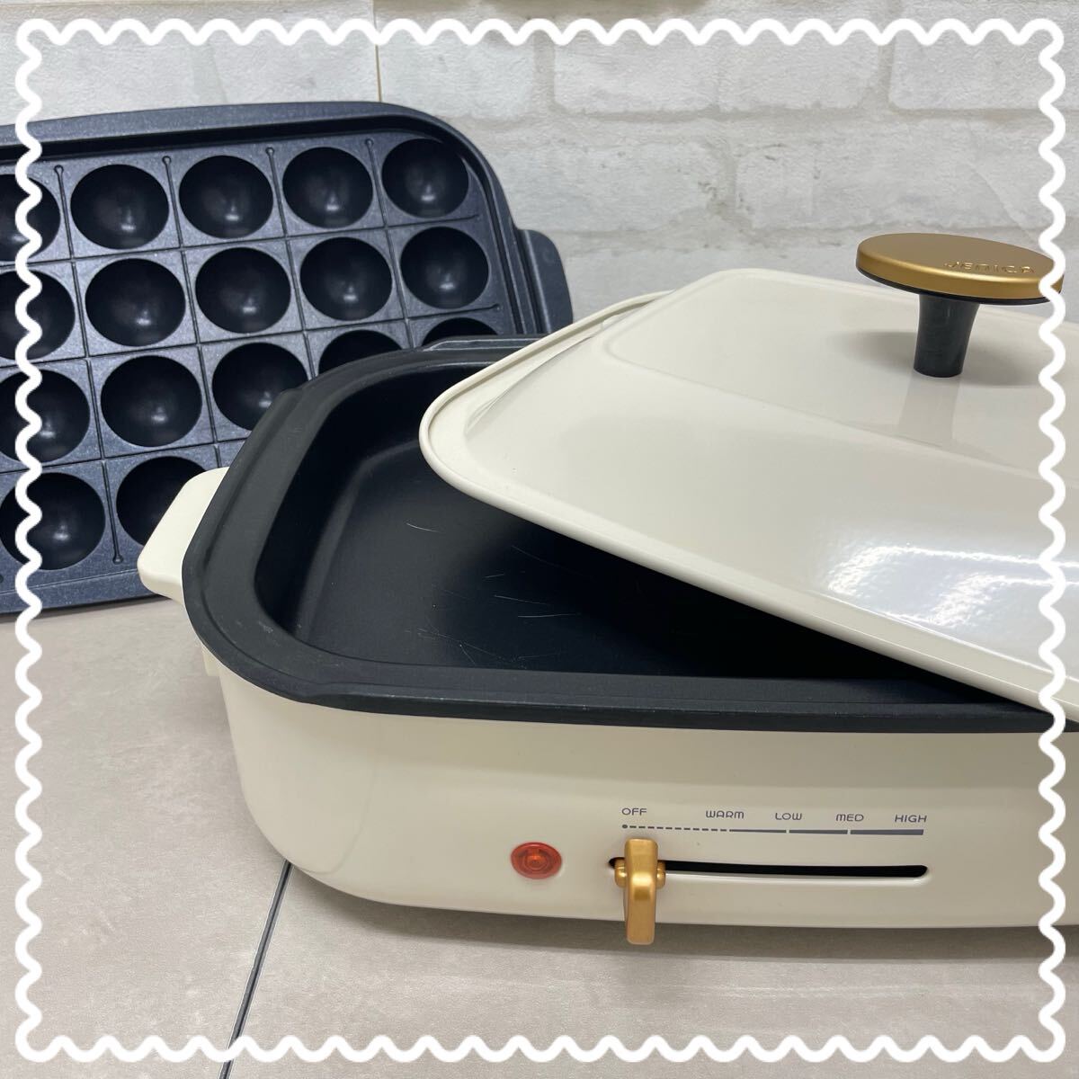 SR■ JENICA ホットプレート JC-HP01-WH 2020年製 ホワイト たこ焼きプレート付き 卓上ホットプレート 平面プレート 調理器具 中古品拍卖