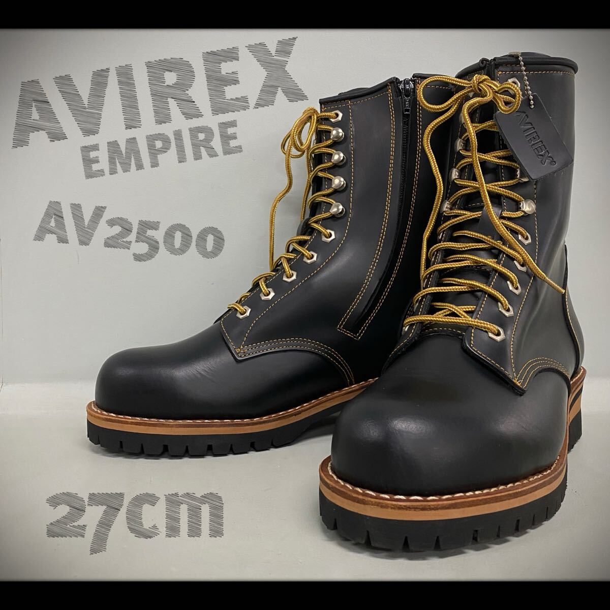 SU■ AVIREX アヴィレックス レースアップブーツ AV2500 EMPIRE エンパイア 黒 ブラック メンズ 27cm レザー ワークブーツ ブーツ 靴 拍卖