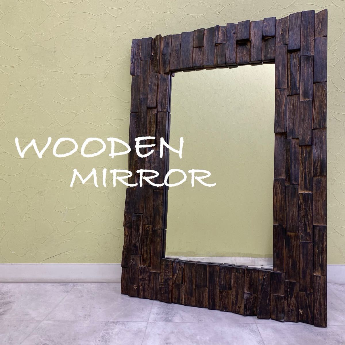 ◆② 木製 壁掛けミラー 焦茶 ダークブラウン 長方形 木製フレーム ウッド ナチュラル ウォールミラー 鏡 姿見 北欧 アジアン インテリア拍卖