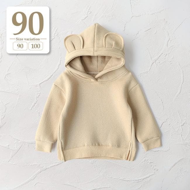 新品未使用 90cm ベージュ〔#BM耳付きトレーナー〕くま耳 裏起毛 パーカー トレーナー トップス 子供 キッズ ディズニー ダッフィー拍卖