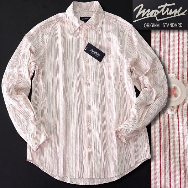 新品 山喜 MICHEL TRANE ストライプ柄 先染め ボタンダウン シャツ M 白赤 【TSE186_1_M】 長袖 メンズ 綿 カジュアル レジメンタル拍卖