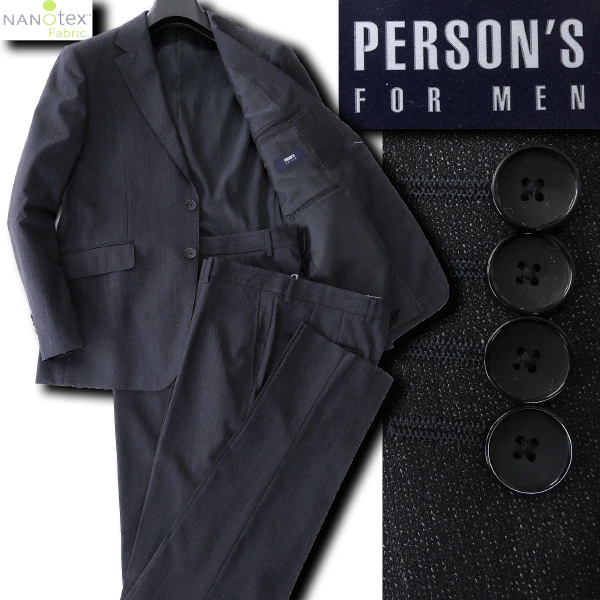新品 パーソンズフォーメン 撥水 撥油 NANOtex 2パンツ スーツ AB5(幅広M) 濃灰 【J56267】 秋冬 PERSON'S FOR MEN ウール セットアップ拍卖