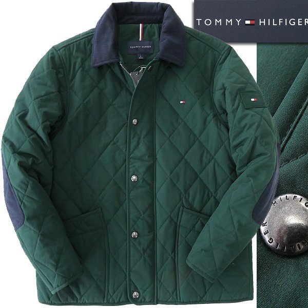 新品 3.5万 トミーヒルフィガー 中綿 キルティング ジャケット L 緑 【J46098】 JS DIAMOND QUILTED JACKET 秋冬 メンズ ブルゾン拍卖