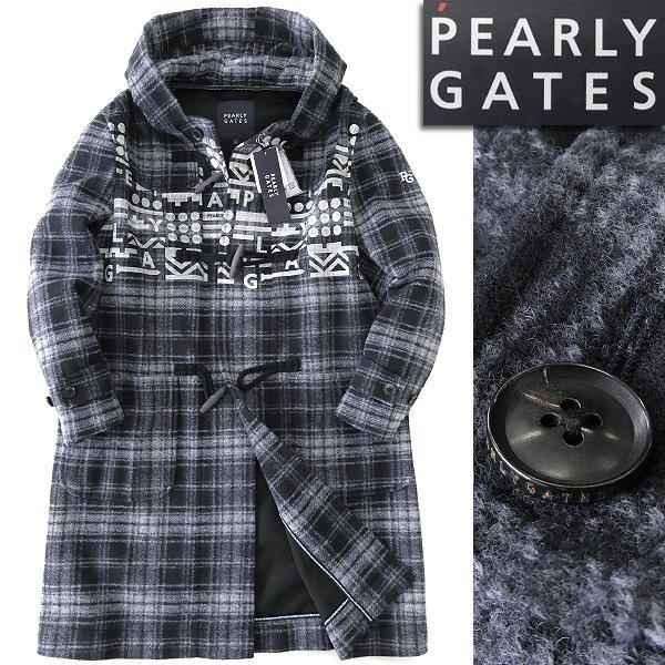 新品 8.5万 パーリーゲイツ ブリスタージャガード ボンディング ダッフル コート 4(M) グレー 紺 【J51610】 PEARLY GATES ゴルフ ナバホ柄拍卖