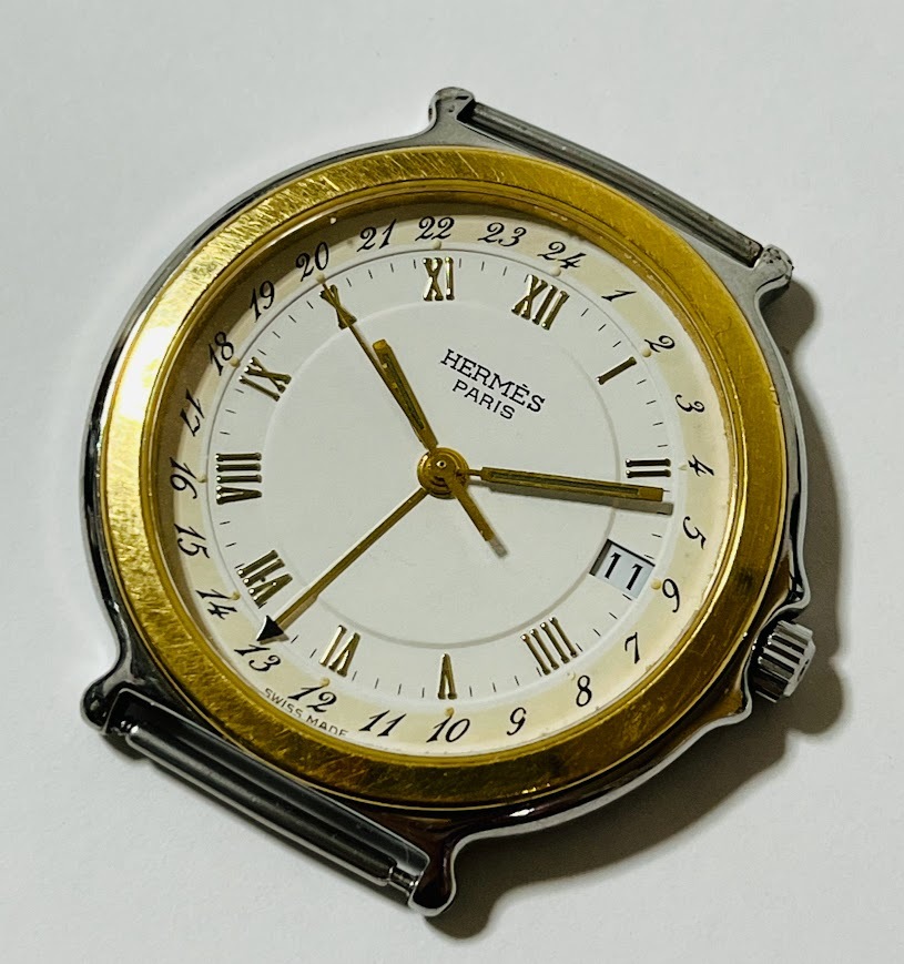 ★HERMES★ エルメス キャリック コンビ デイト クオーツ メンズ 本体のみ 稼働品 電池交換済み拍卖