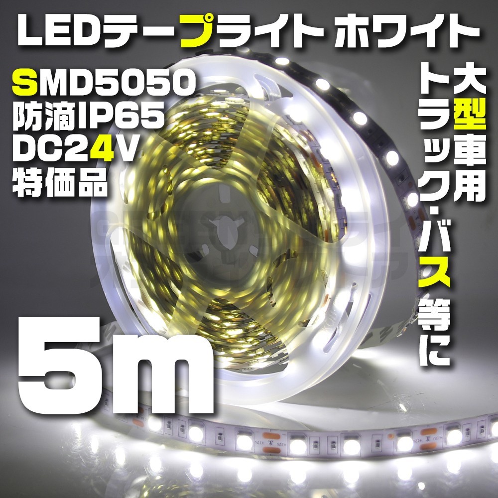 テープライト 5m ホワイト 24V LED 防水 60LED SMD5050拍卖