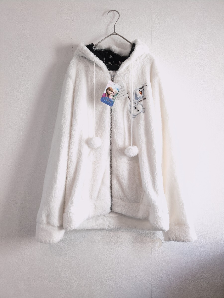 未使用タグ付き アナと雪の女王 もこもこ ジップアップパーカー LL ホワイト パーカー ジャケット Disney レディース 【Y059】拍卖