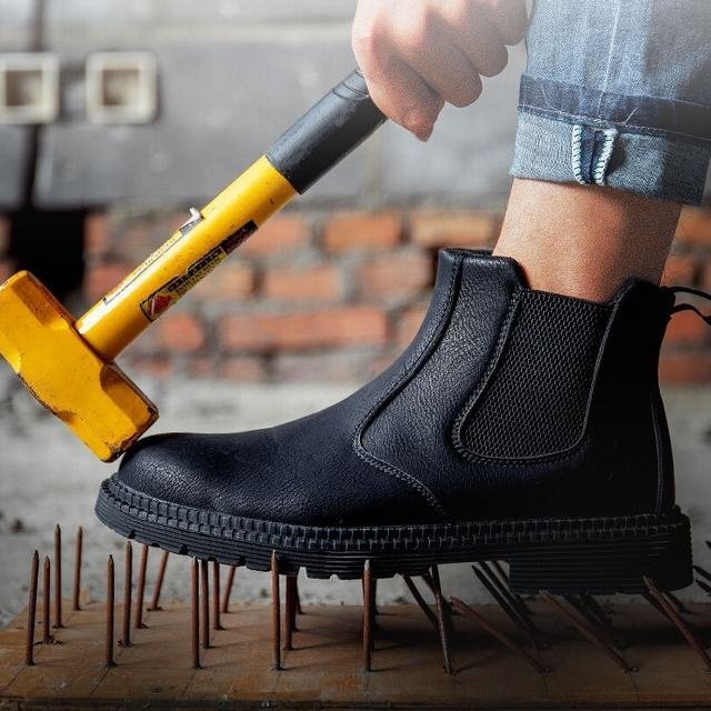 安全靴 ハイカット メンズ 防水安全靴 作業靴スニーカー 溶接用ブーツ つま先保護 おしゃれ 耐滑 チェルシーブーツ ブラック 27cm拍卖