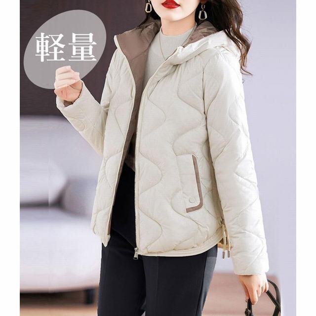 ダウンジャケット レディース アウター 中綿 キルティング ジャケット ダウン ライトアウター 軽量 冬 極暖 アイボリー L拍卖