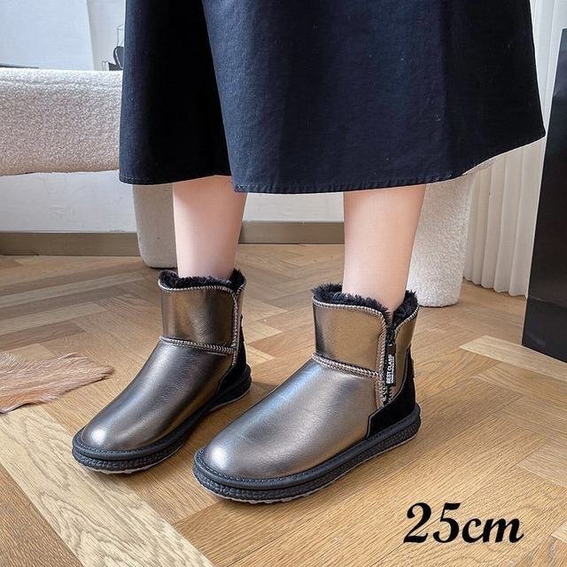 レディース ムートンブーツ ショートブーツ 冬靴 シューズ 裏起毛 防寒 濃密毛 ボア 裏毛 冬靴 もこもこ 防水 グレー 25㎝拍卖