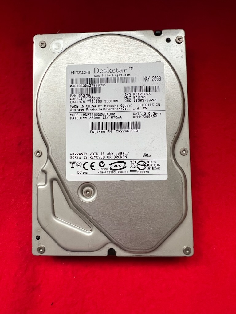 不良返金保証 日立 HDP725050GLA380 3.5インチ SATA 500GB (A069)拍卖
