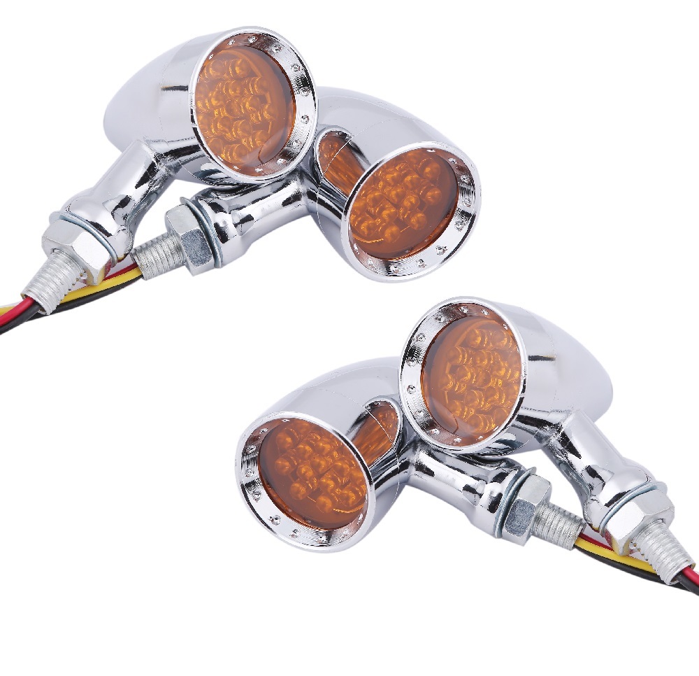 バイク LED 弾丸 ウインカー ライト ハーレー ドラッグスター 4個 セット ブレット ウィンカー シルバー 銀 フロント リア テール KRB069拍卖