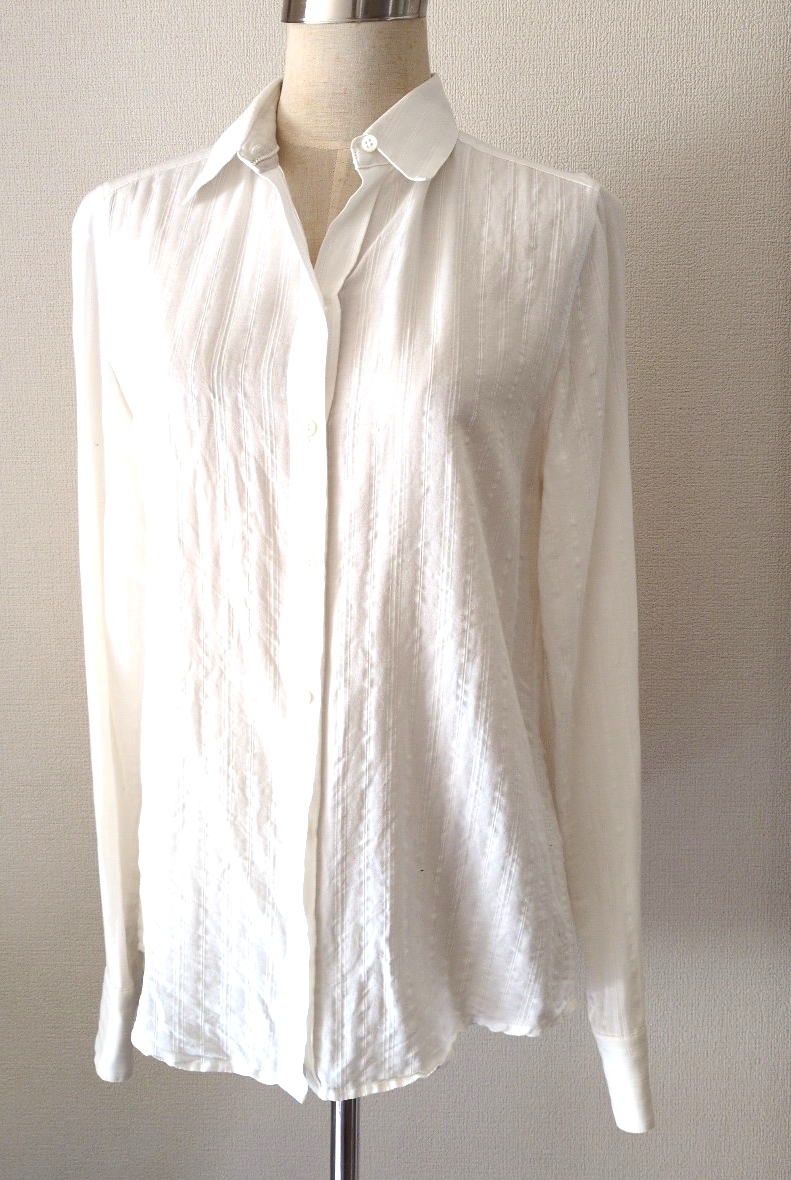 1円~USED自宅保管【サイズ11】婦人服白 ホワイト 縦縞 長袖シャツ comme ca du mode コムサ レディース拍卖