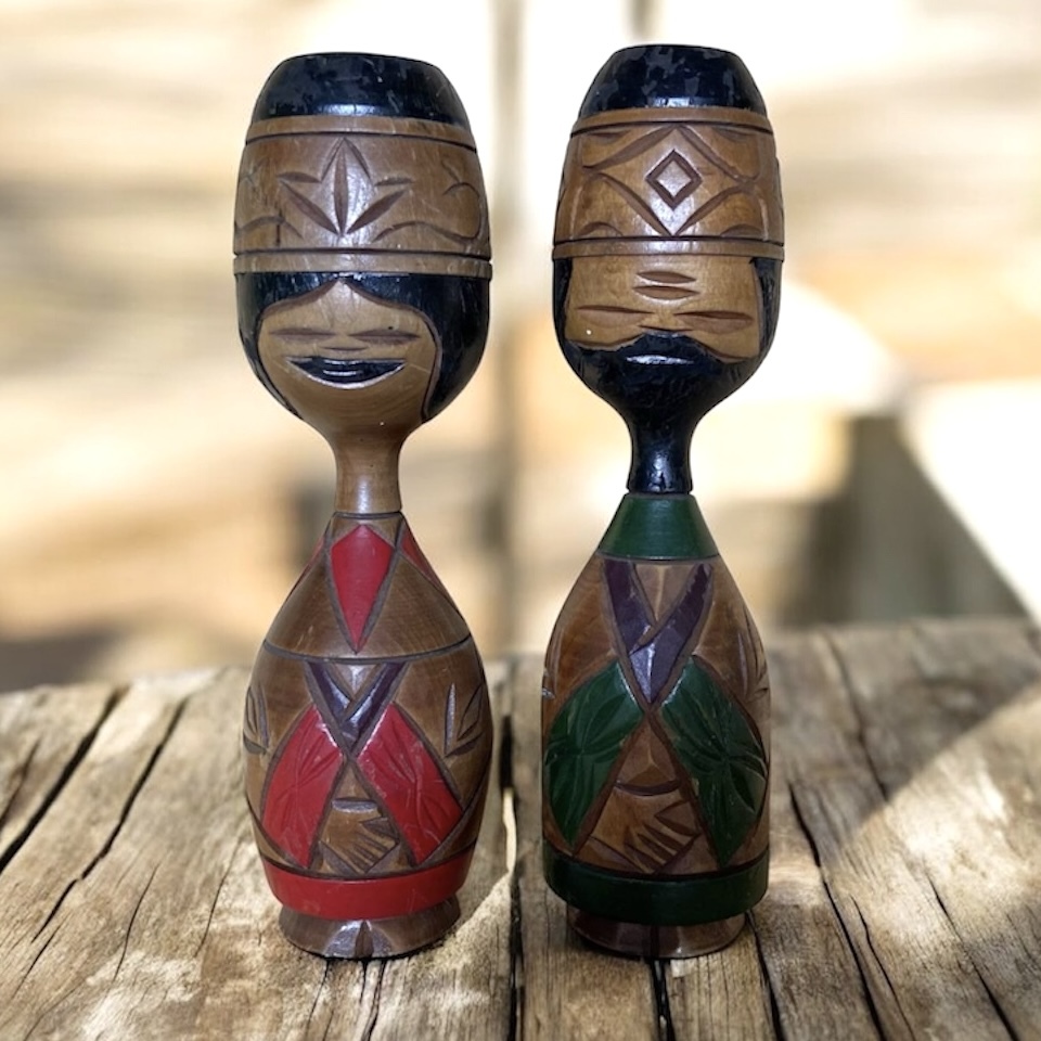 アイヌ夫婦木彫り Vintage Ainu Wood Carving Couple Hand Carved Hokkaido Folk Art Japanese Tribal Sculpture拍卖