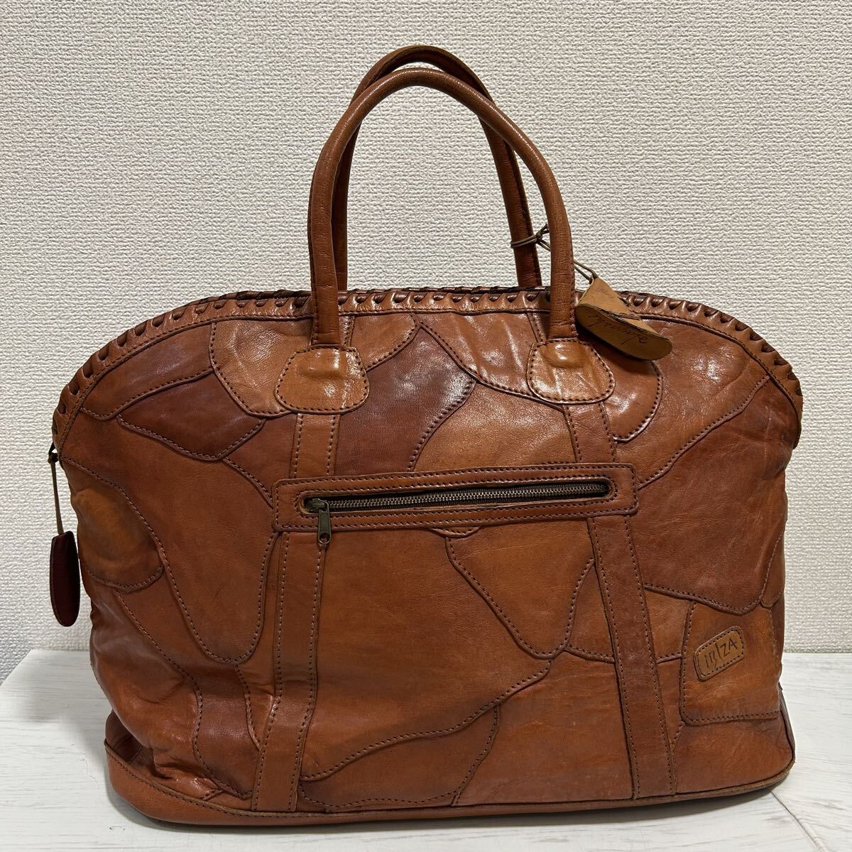 IBIZA イビザ イビサ メンズ レディース ボストンバッグ 旅行カバン ビジネスバッグ 茶色 ブラウン パッチワーク ヴィンテージ 高級 日本製拍卖
