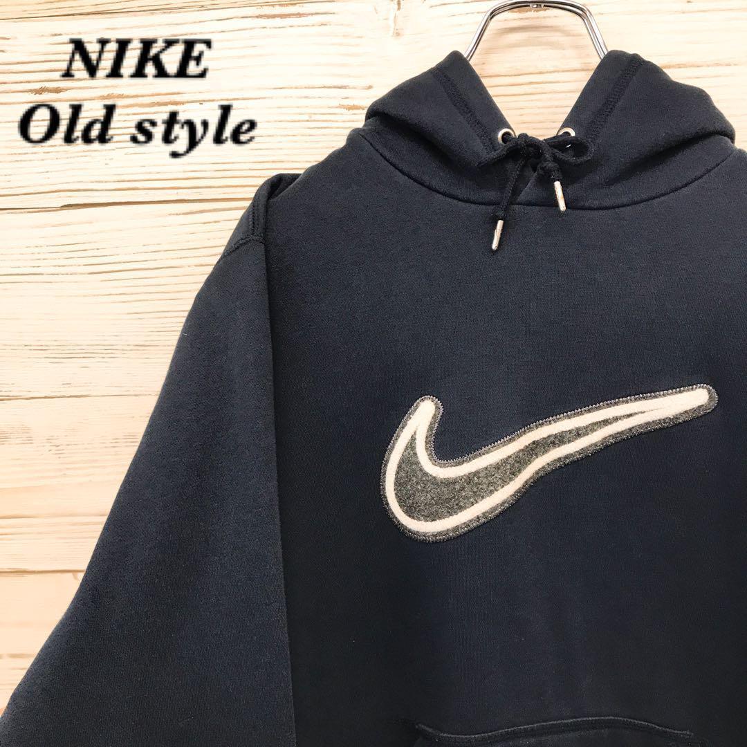《希少》ナイキ NIKE☆パーカー M 刺繍ロゴ ネイビー 紺色 SW608拍卖