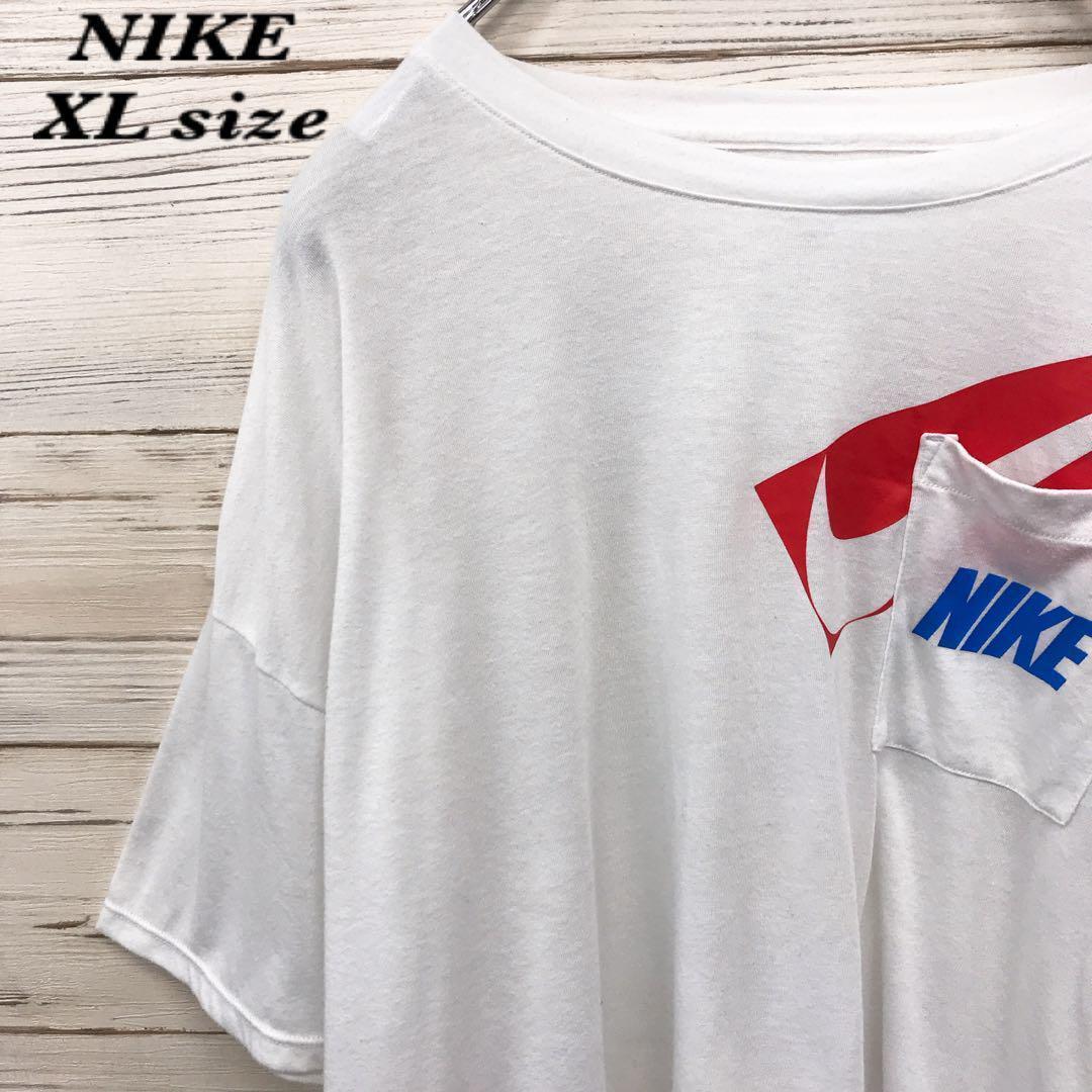 《激レア》ナイキ NIKE☆Tシャツ XL デカロゴ ホワイト T678拍卖