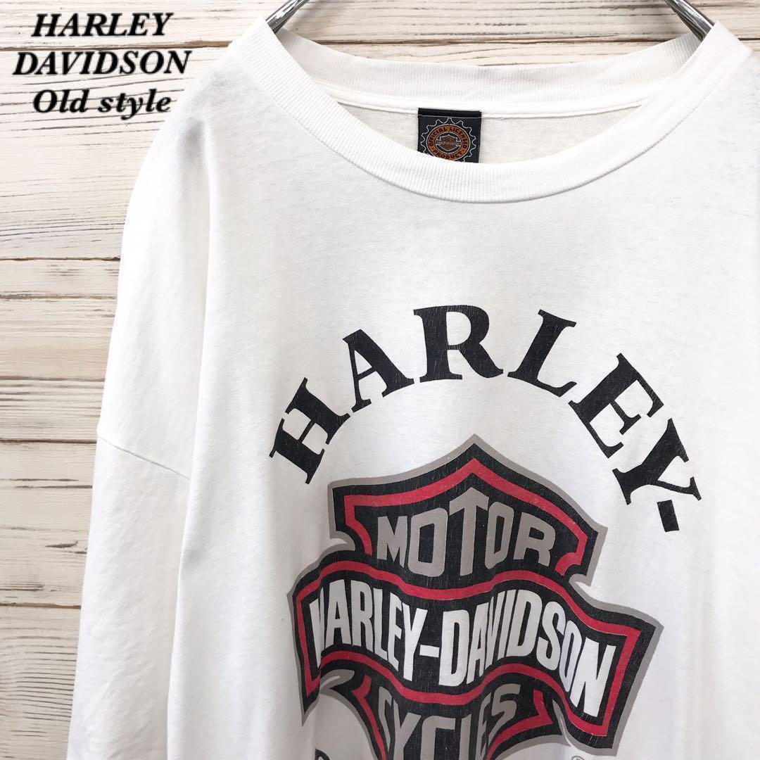 《USA製》90sハーレーダビッドソン☆Tシャツ 2XL デカロゴ 白 T549拍卖