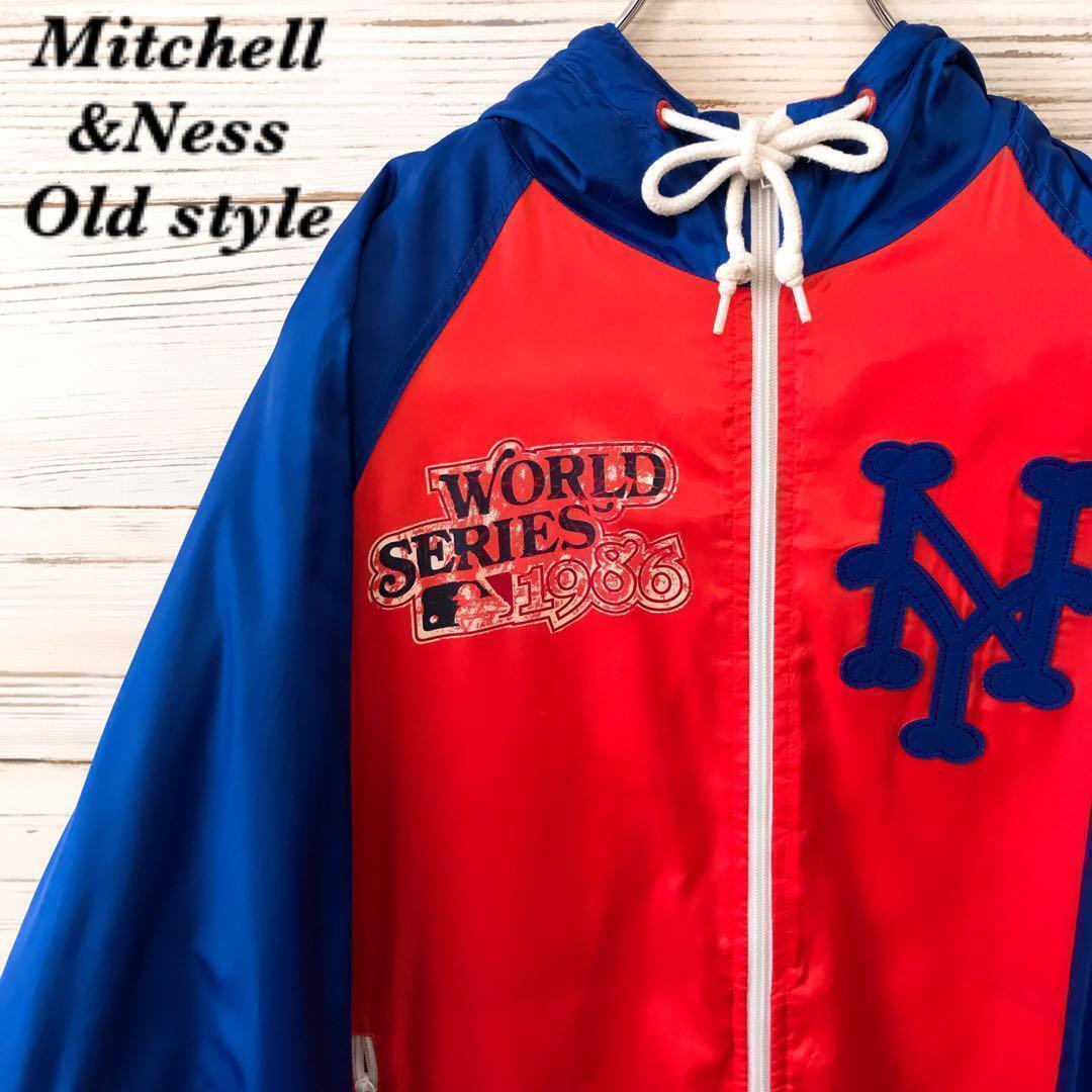 《激レア》ミッチェルアンドネス☆ナイロンジャケット M 胸ロゴ 青色 NJ186拍卖