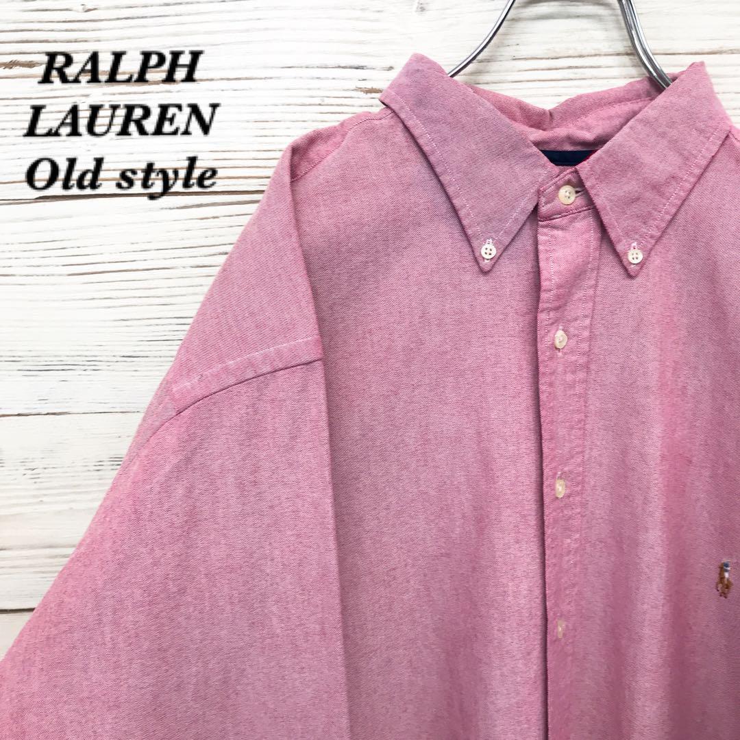 《希少》ラルフローレン長袖BDシャツ XL 刺繍ロゴ レッド NS569拍卖