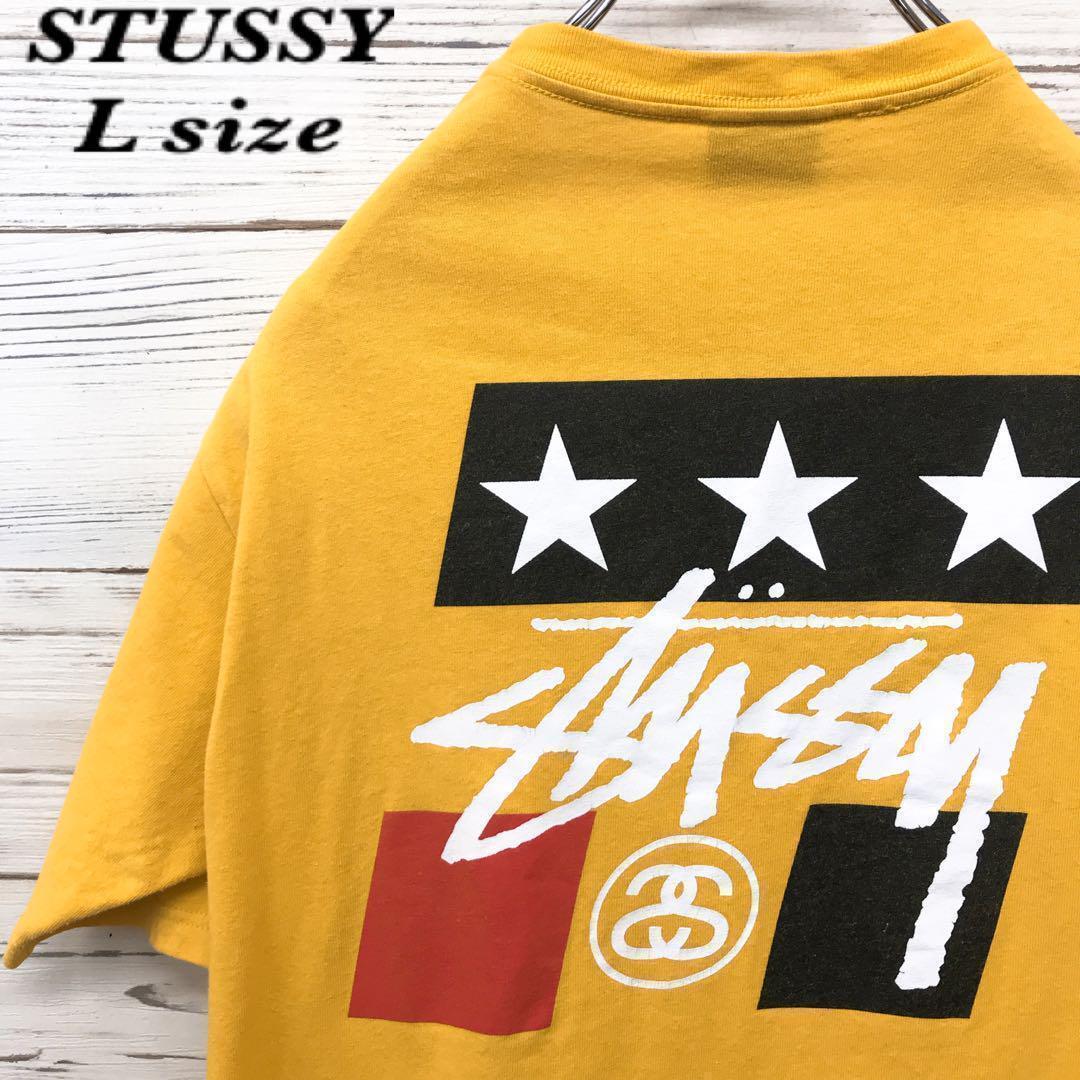 《希少》ステューシー stussy☆Tシャツ L デカロゴ イエローク T660拍卖