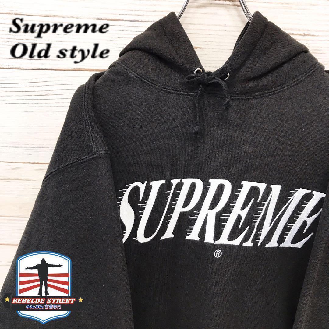 《希少》シュプリーム supreme☆パーカー L 刺繍デカロゴ 黒色 P648拍卖