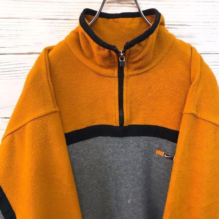 《希少》90s ナイキ NIKE☆ハーフジップフリース M オレンジ N56拍卖