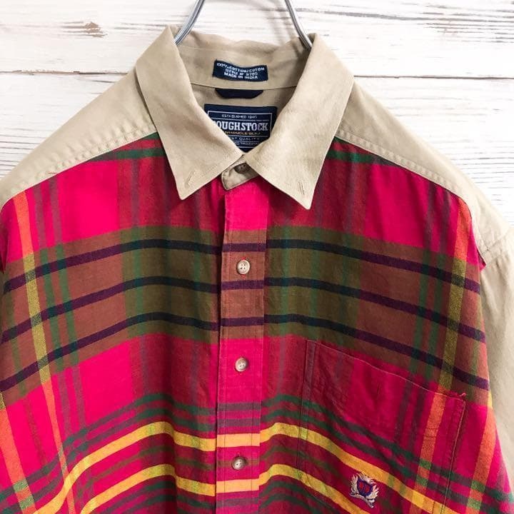 《希少カラー》ROUGH STOCK☆半袖シャツ L ベージュ 刺繍 HS129拍卖
