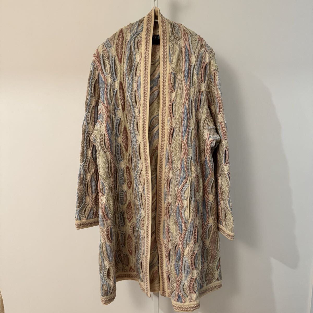 90s COOGI クージー3D マルチカラー ニットロング カーディガン ガウン 羽織りM拍卖