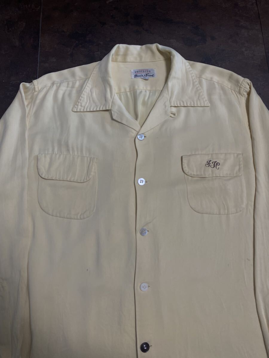 1スタ超Special!50s レーヨンギャバジンシャツ ビッグサイズ ハンドステッチ アイボリー ロカビリー レーヨン 開襟 40s拍卖