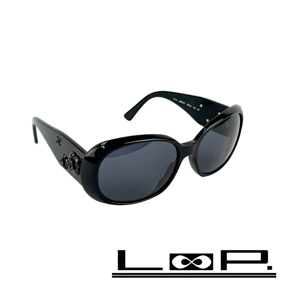 ■新同■ シャネル カメリア サングラス 眼鏡 メガネ ブラック 5113 c.888/87 56□16 130 13N 箱【461828】7拍卖