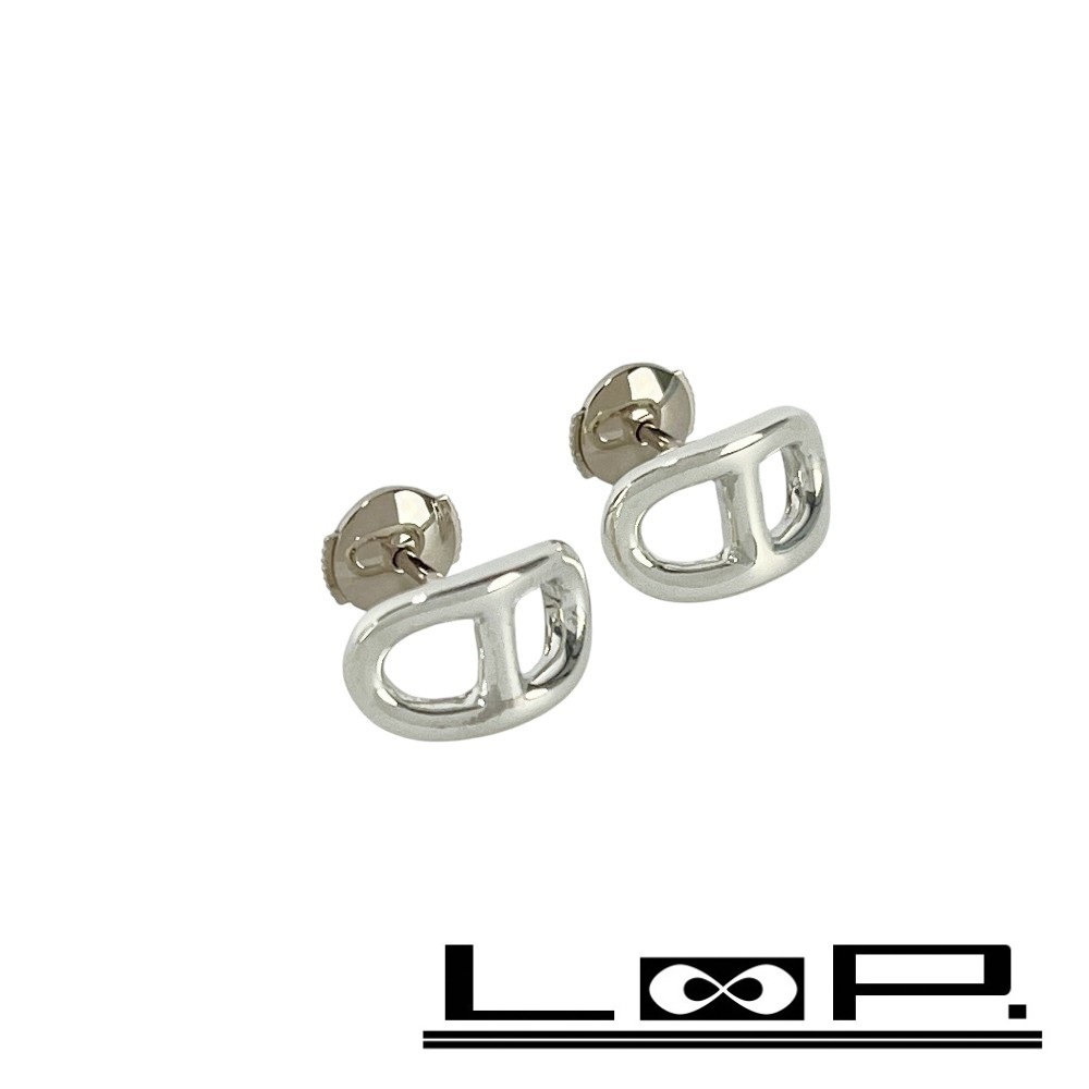 ■新同■磨き済■ヴィンテージ■ エルメス シェーヌダンクル MM ピアス イヤリング シルバー SV925 K18 【437397】9拍卖