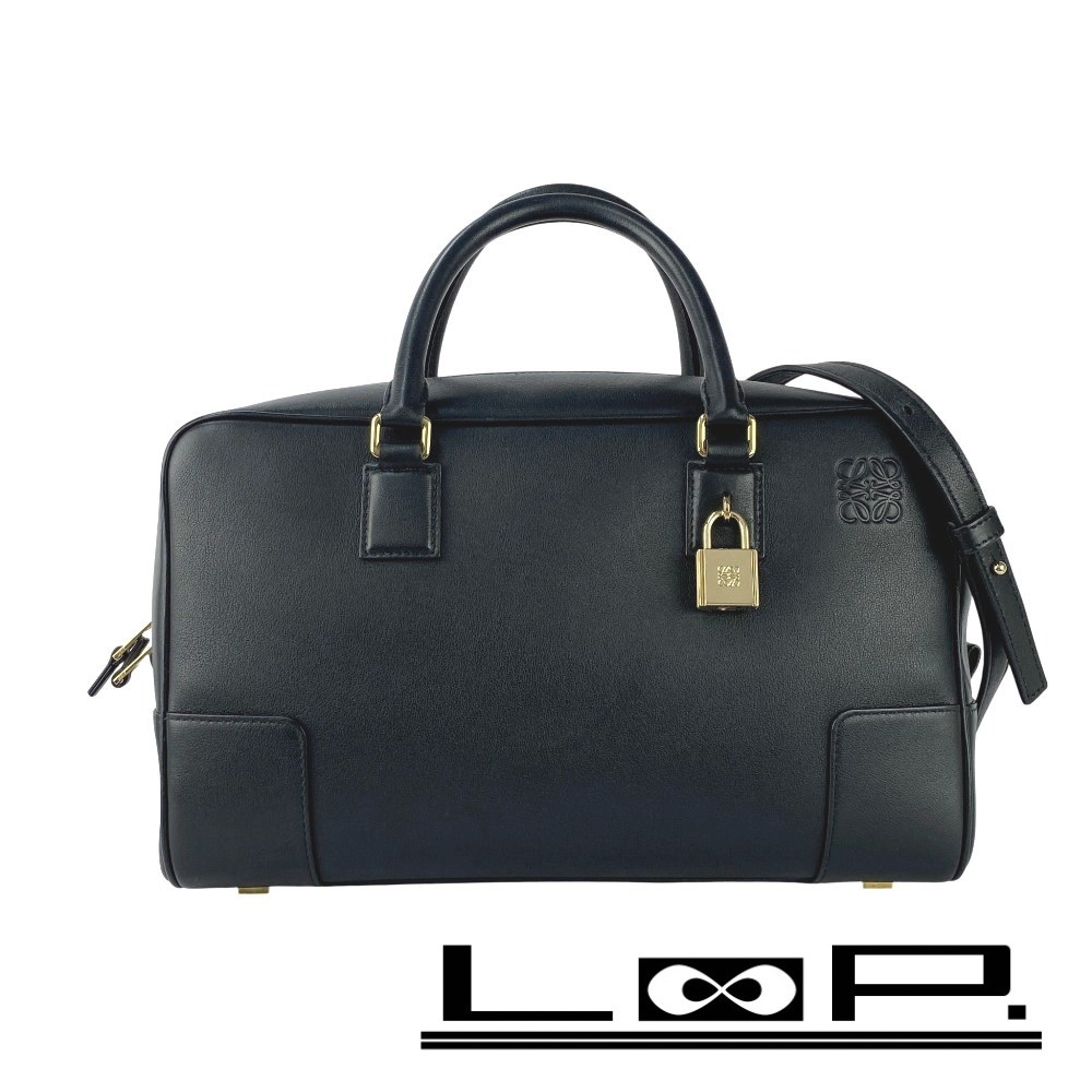 ■美品■ ロエベ アマソナ 28 2WAY ハンド バッグ レザー GP ブラック ゴールド 【471353】3拍卖