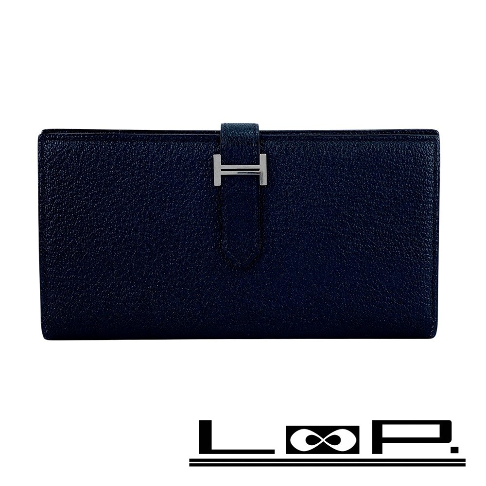 ■美品■ エルメス ベアンスフレ 長財布 ウォレット シェーブル ブラック シルバー C刻 箱 【480393】5拍卖