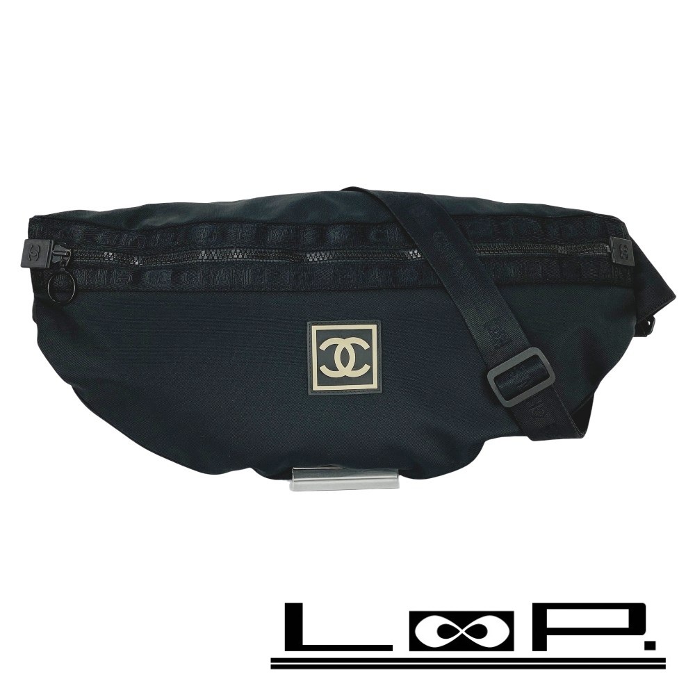 ■美品■ シャネル スポーツライン ココマーク ショルダー ボディ バッグ ナイロン ブラック 【482434】3拍卖