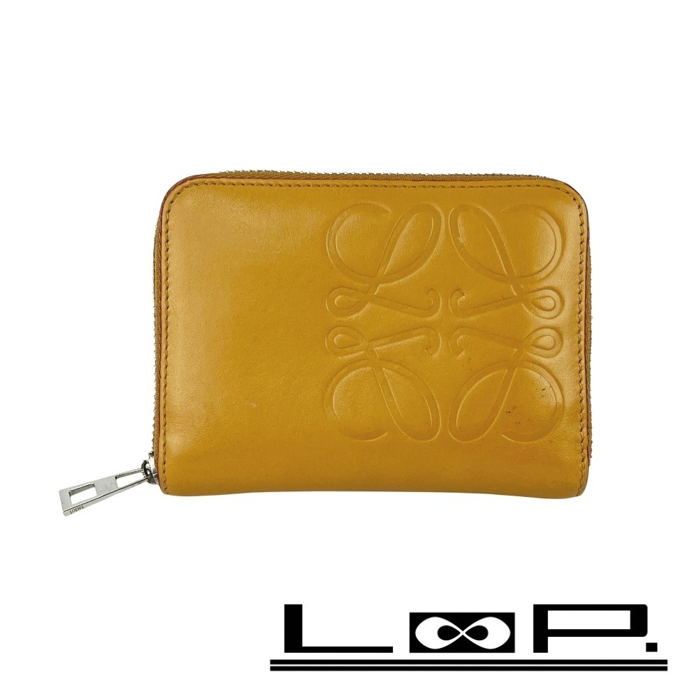 ■中古■ ロエベ アナグラム 6 カード ジップ ウォレット コインケース カードケース 財布 小銭入れ レザー キャメル 【27240】11拍卖