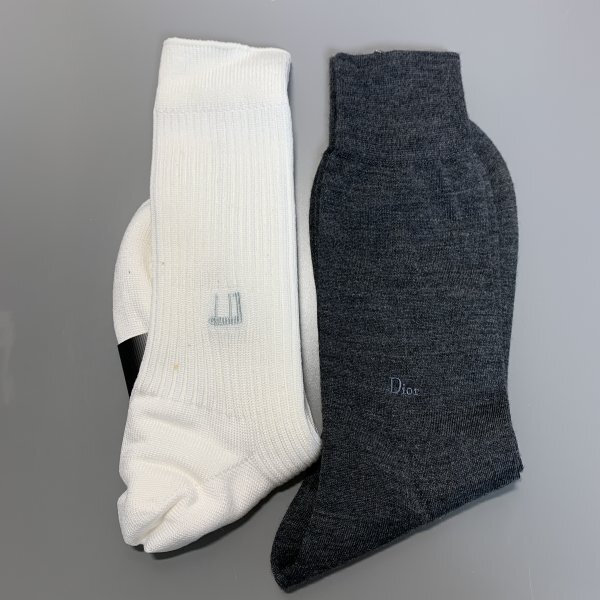 1円〜 紳士 ソックス 靴下 2足セット Dior ダンヒル チャコール 白 C4773拍卖