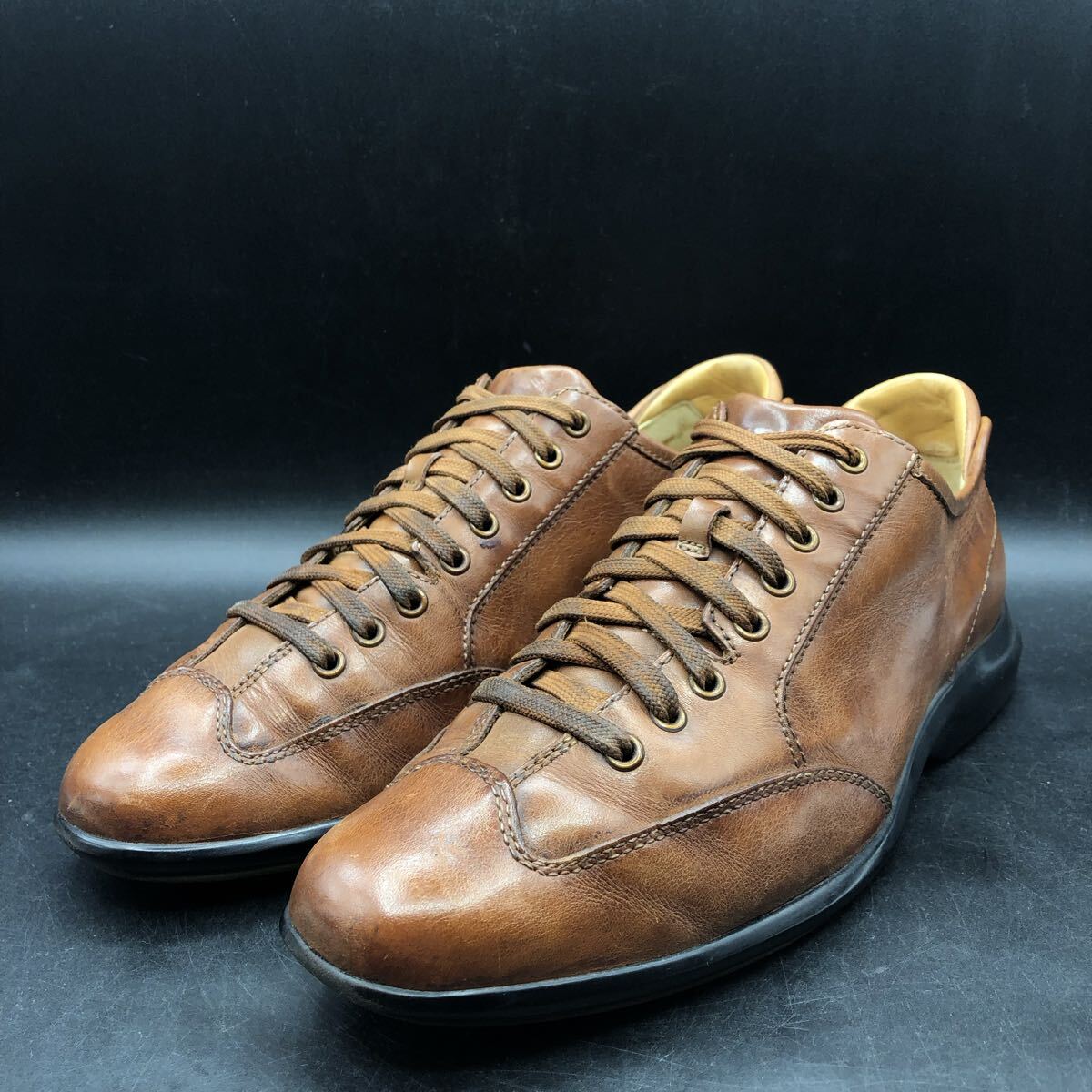 11M4880 COLE HAAN コールハーン レザー カジュアルシューズ スニーカー メンズ 7.5 W 25.5cm相当 ブラウン 茶 革靴拍卖