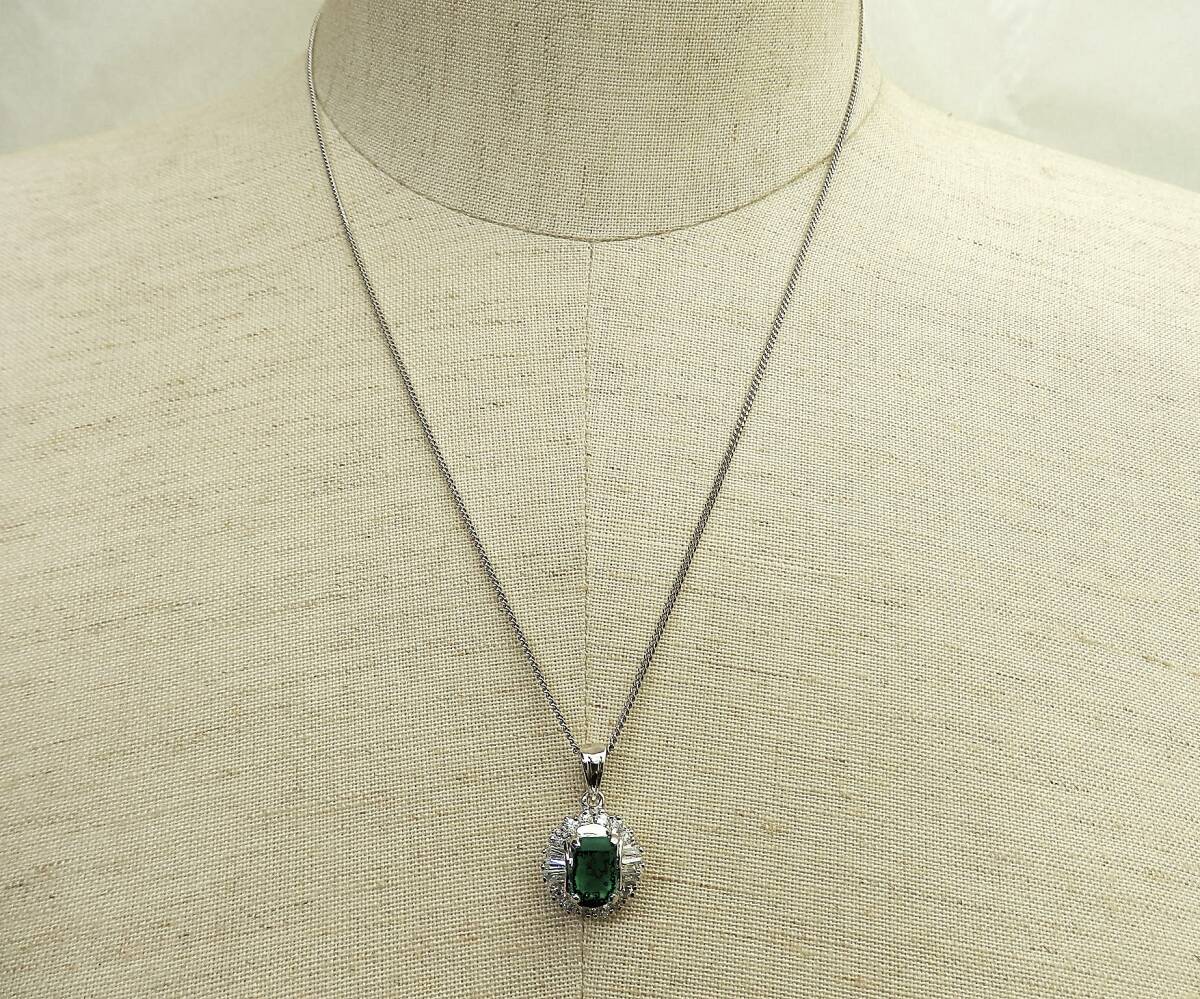 SILVER925 エメラルド ペンダントネックレス 45.5cm 約4.25g 現状品 売り切り拍卖