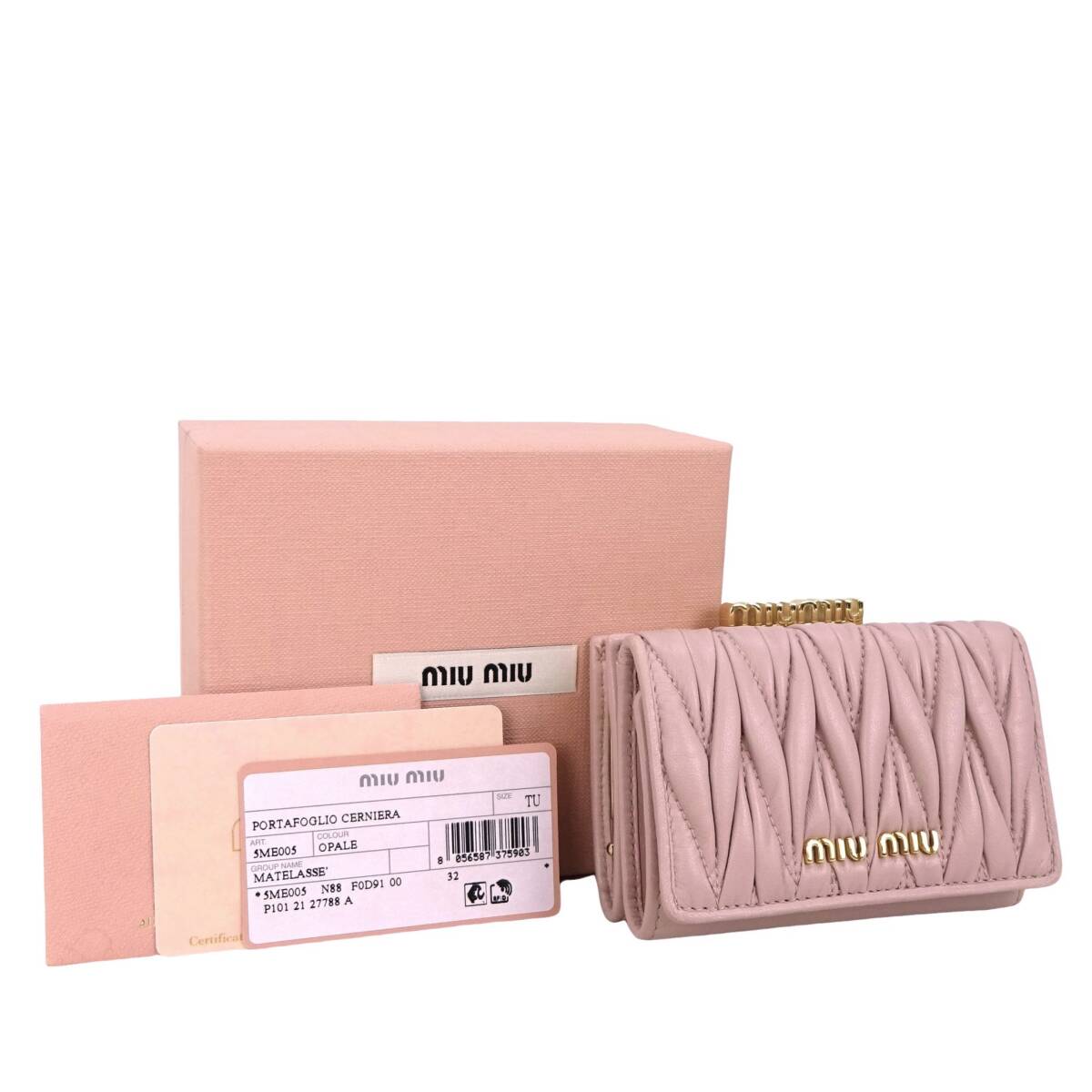 本物 未使用■ミュウミュウ■スモールウォレット マテラッセ ピンク レザー ゴールド 5ME005 がま口財布拍卖