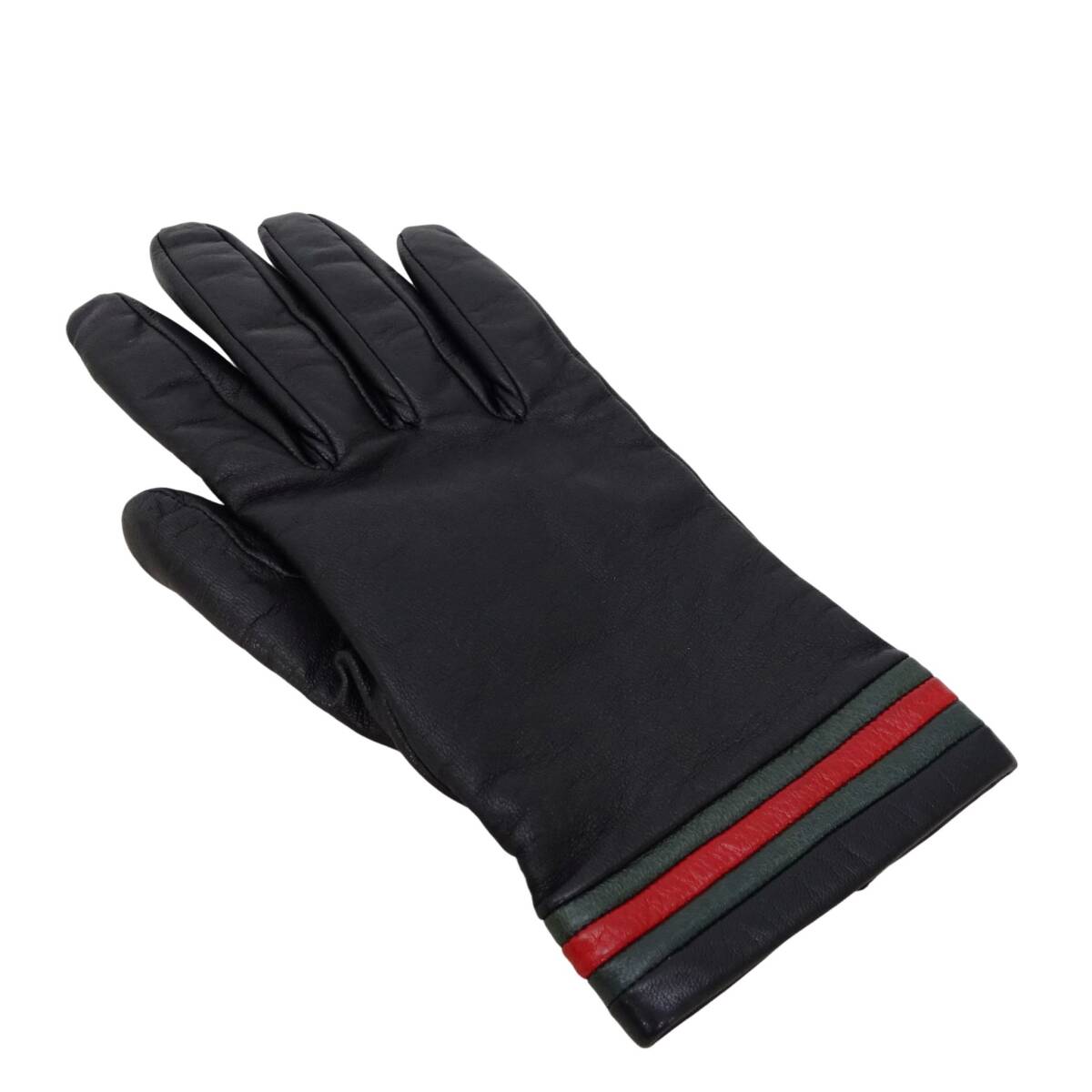 本物■グッチ■レディース レザー グローブ 手袋 ブラック シェリーライン 右手 /96821拍卖