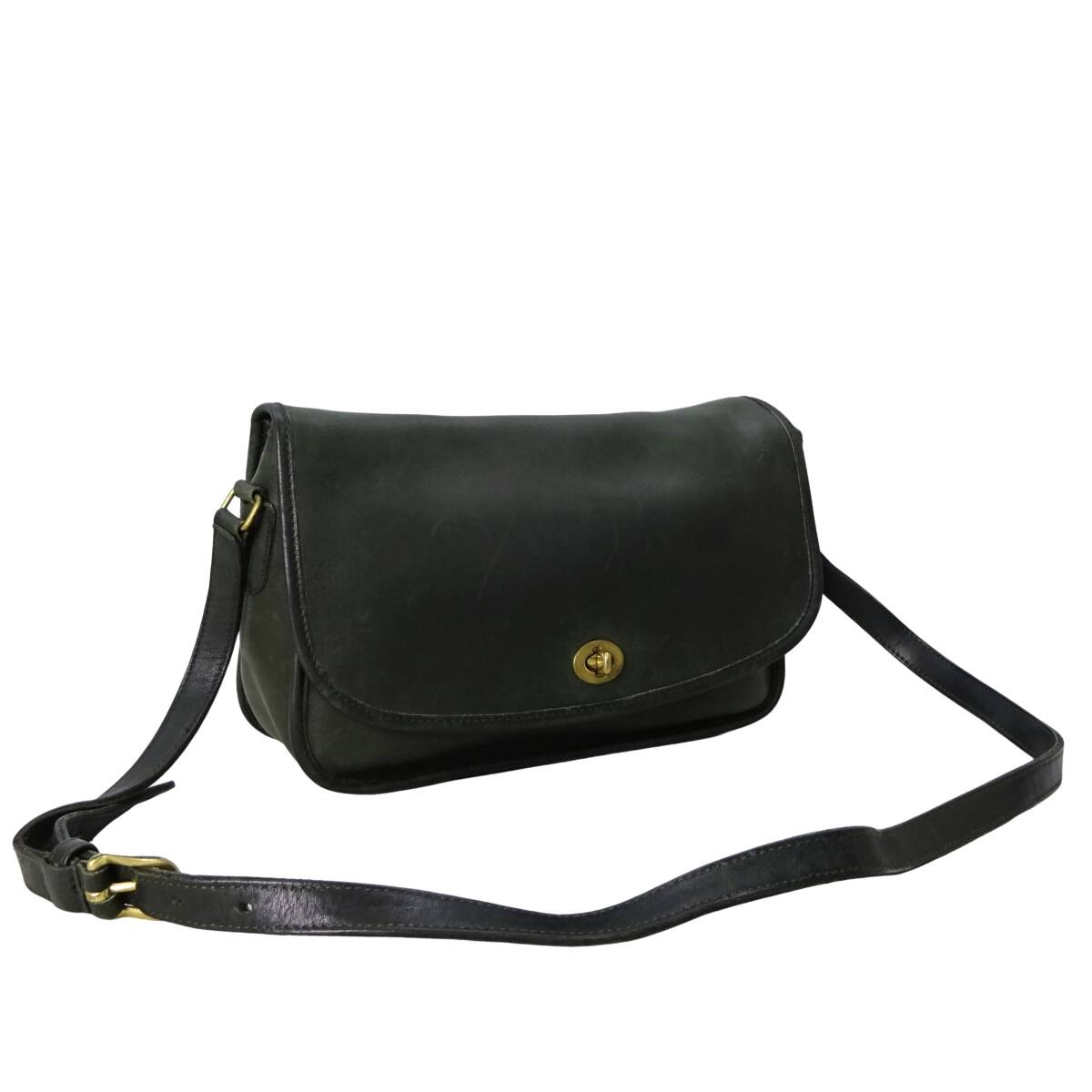 本物 ■コーチ■ヴィンテージ レザー クロスボディ グリーン ゴールド 斜めがけショルダーバッグ /146851拍卖