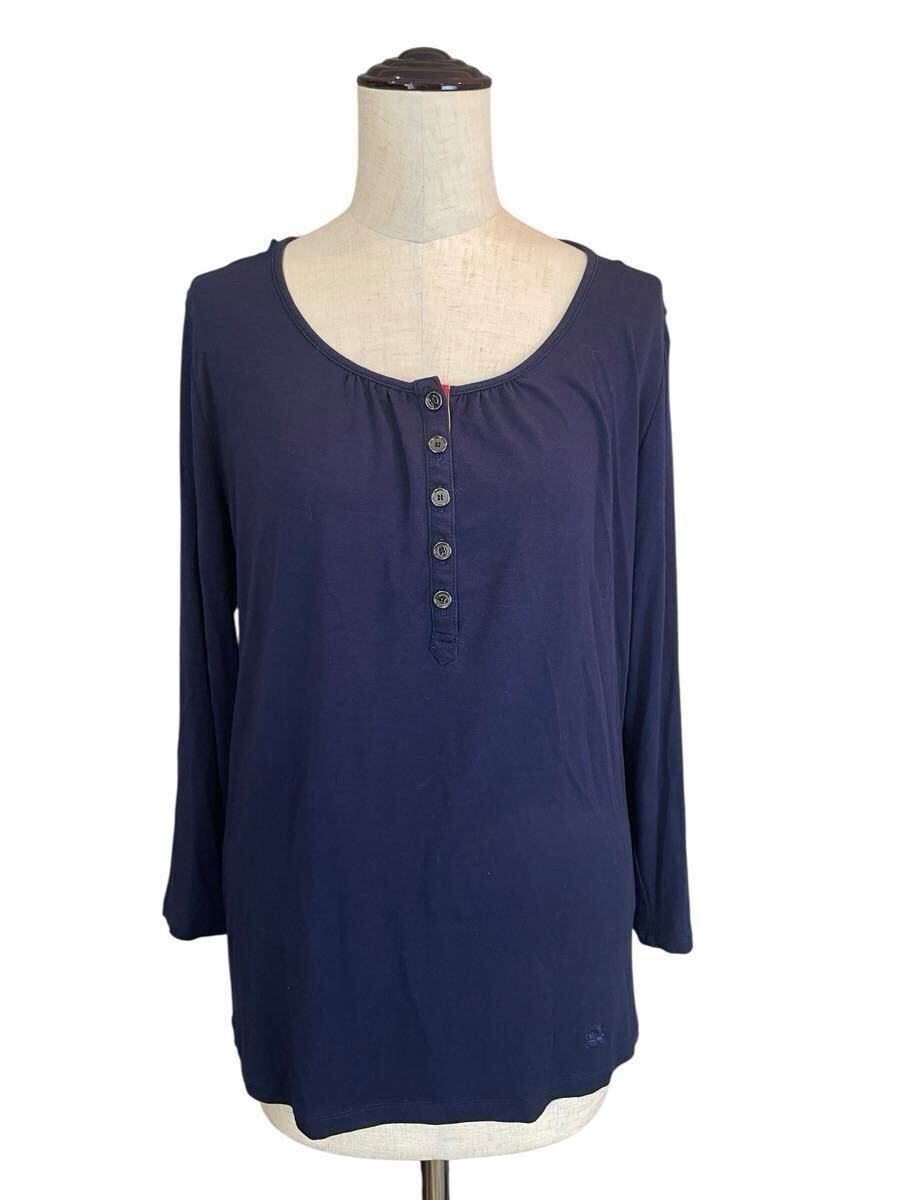 【美品】BURBERRY LONDON ボタン付き カットソー チュニック ロゴマーク刺繍 ノバチェック ネイビー 2拍卖