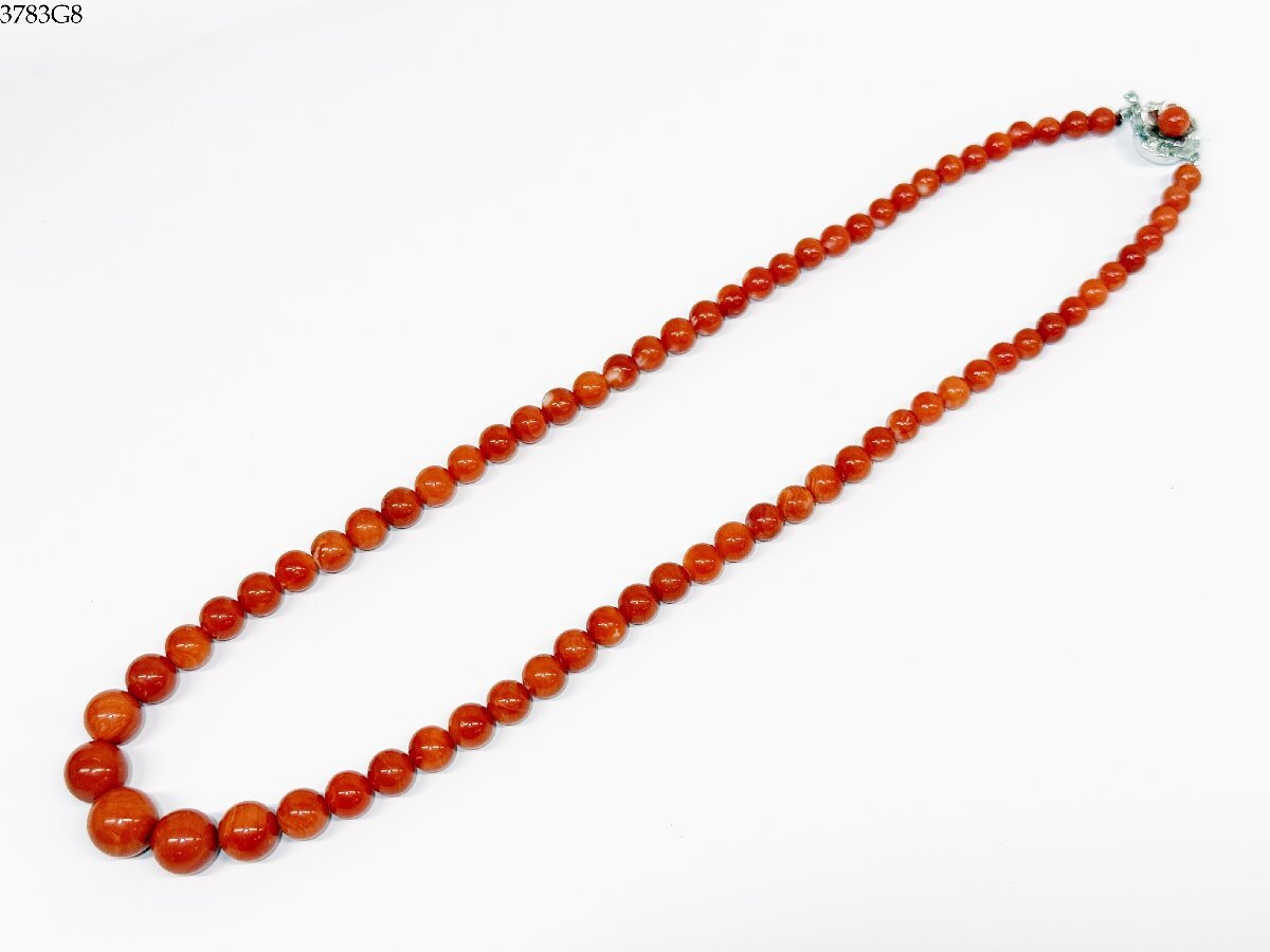 送料無料 赤珊瑚 珊瑚 サンゴ ネックレス 直径 約5mm-10.4mm 留具 SILVER シルバー 刻印 レディース アクセサリー 3783G8-20拍卖