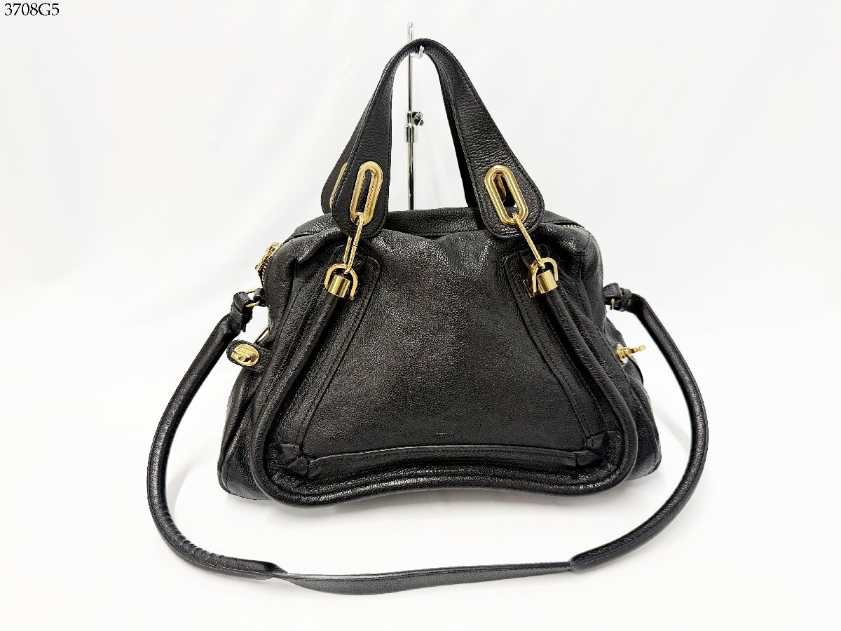 Chloe クロエ パラティ レザー ハンドバッグ ショルダーバッグ ブラック系 ゴールド金具 01-11-50 レディース BAG 鞄 3708G5.拍卖