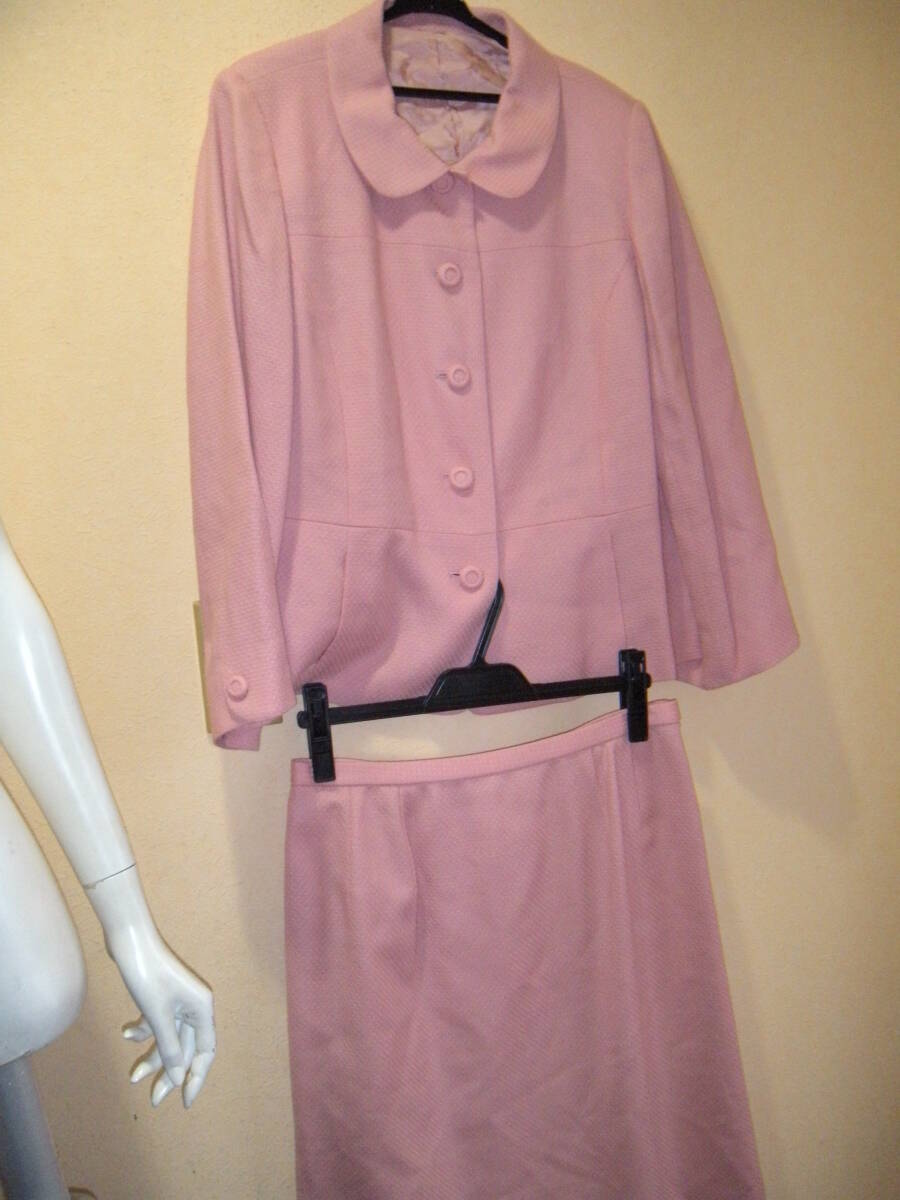 特大 13+ Leilian レリアン ウール シルク 毛 絹 レディース セットアップ ジャケット スカート 大きいサイズ ピンク系 タ3723拍卖